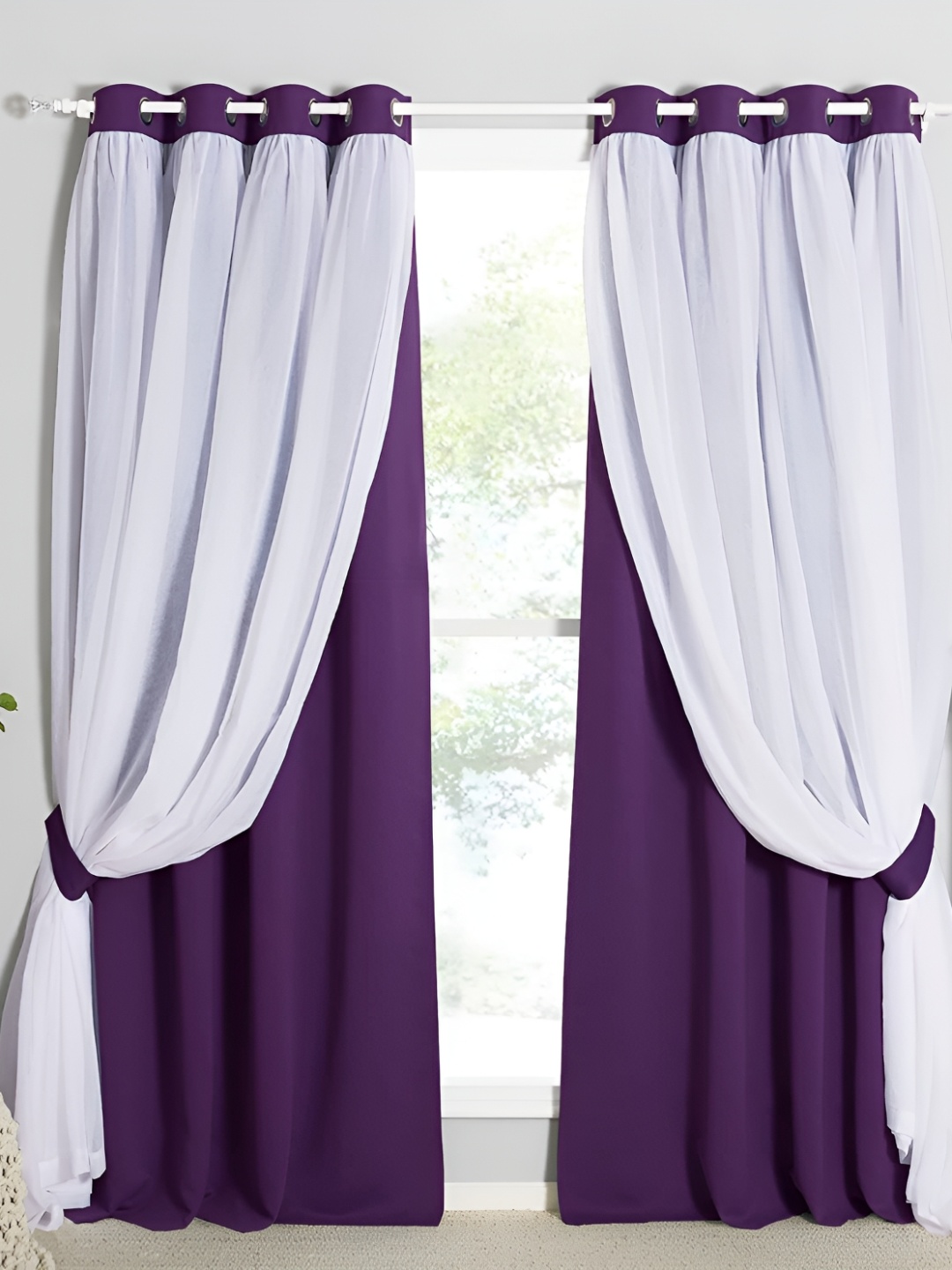 

BFAM Purple & White Black Out Long Door Curtain