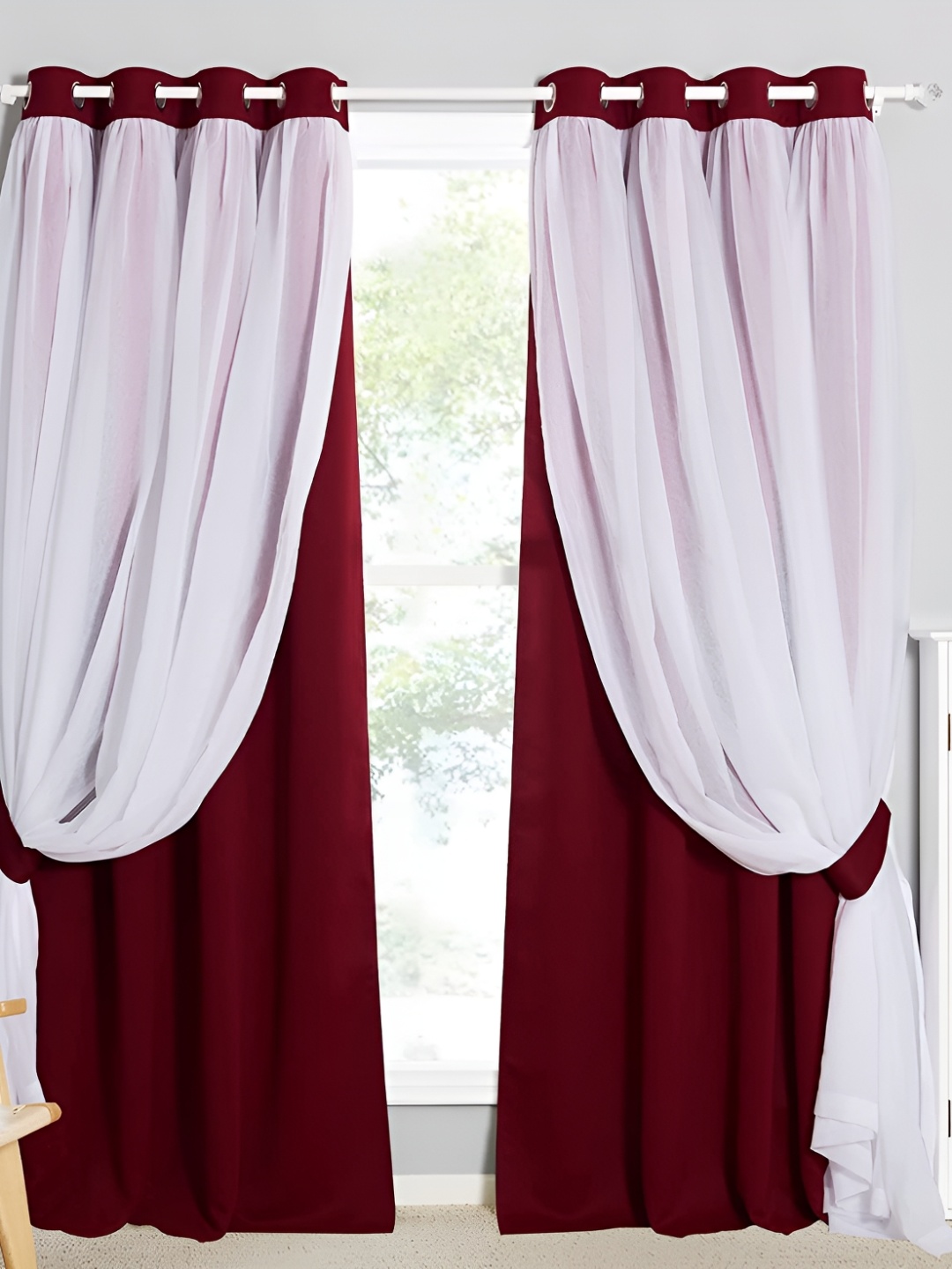 

BFAM Maroon & White Black Out Window Curtain