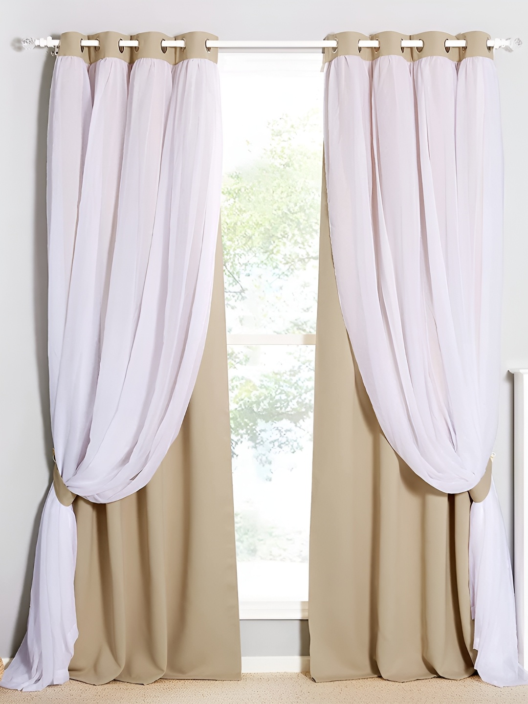 

BFAM Beige & White Black Out Long Door Curtain