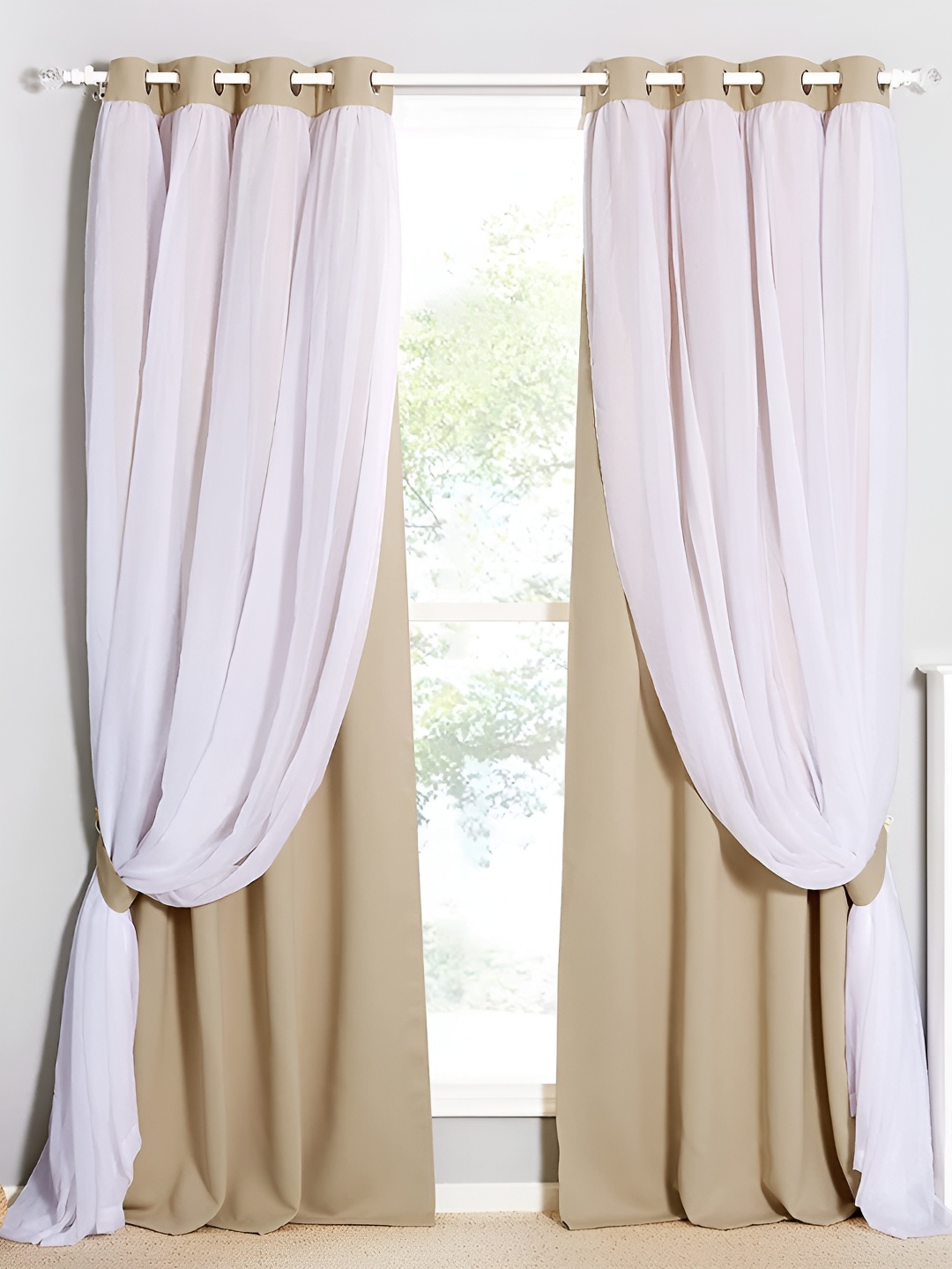 

BFAM Beige & White Black Out Window Curtain