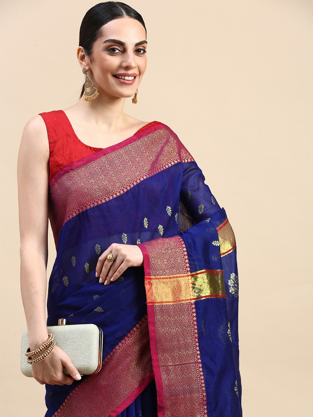 

Mitera Woven Design Zari Mysore Silk Saree With Blouse Piece, Blue