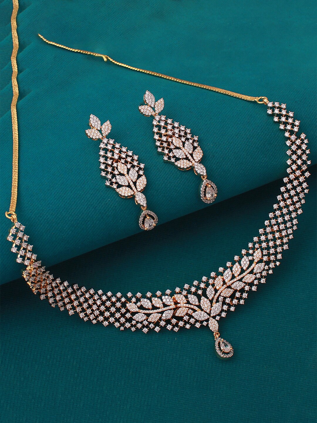 

Mirana Gold-Plated Cubic Zirconia Studded Necklace With Earrings, White
