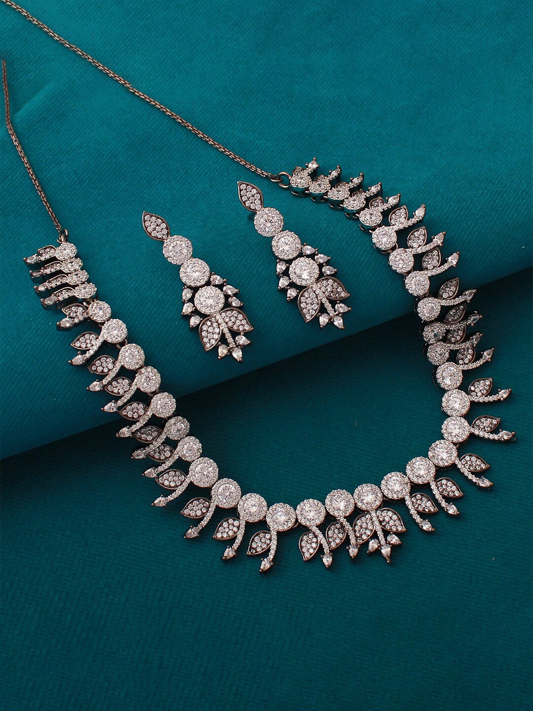 

Mirana Rhodium-Plated Cubic Zirconia-Studded Jewellery Set, Silver