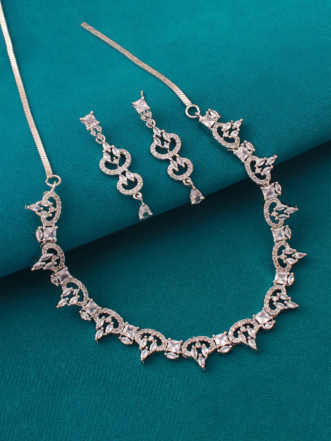 

Mirana Rhodium-Plated Cubic Zirconia-Studded Jewellery Set, Silver