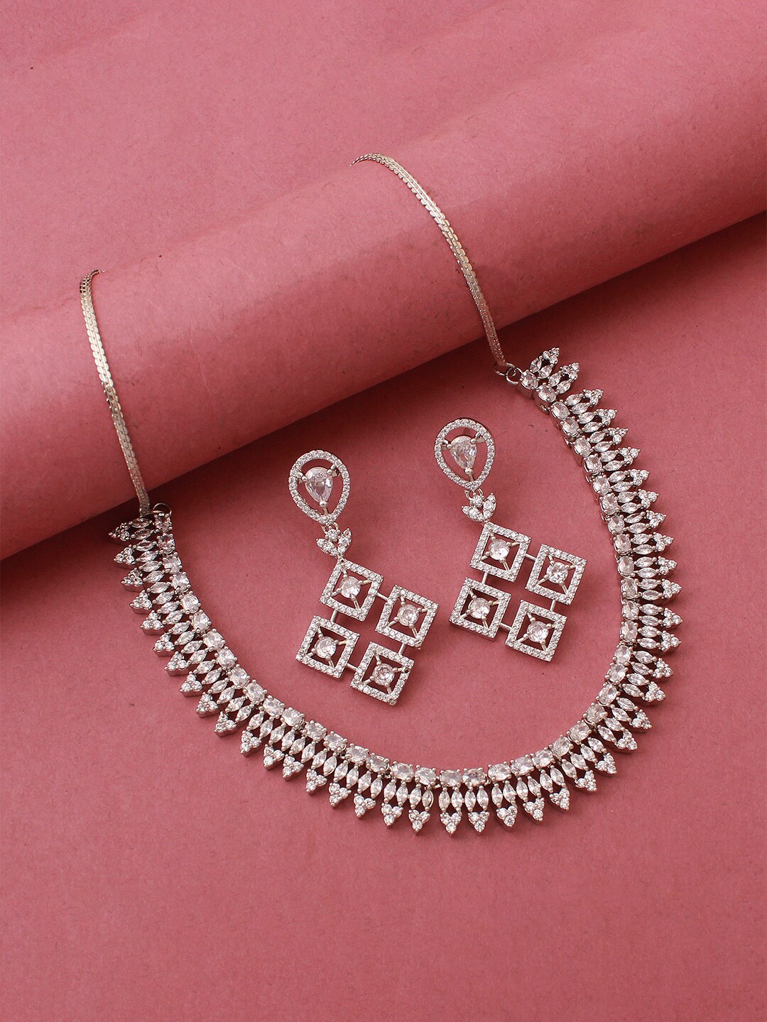 

Mirana Rhodium-Plated Cubic Zirconia-Studded Jewellery Set, Silver