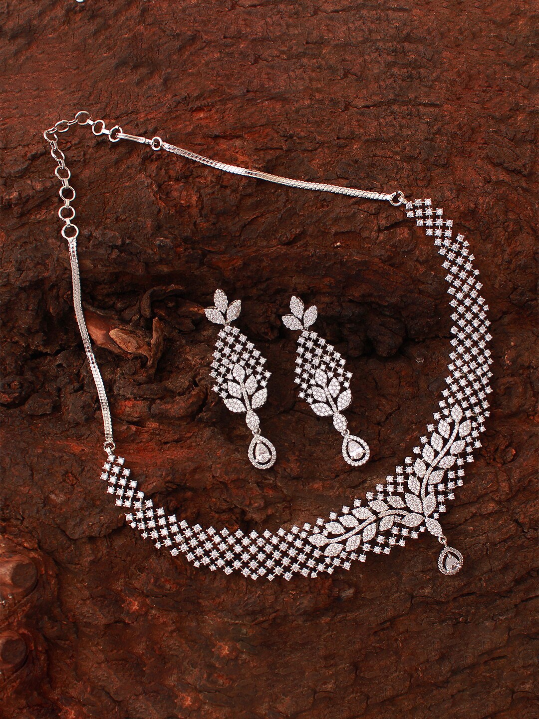 

Mirana Rhodium-Plated Cubic Zirconia Studded Necklace with Earrings, White