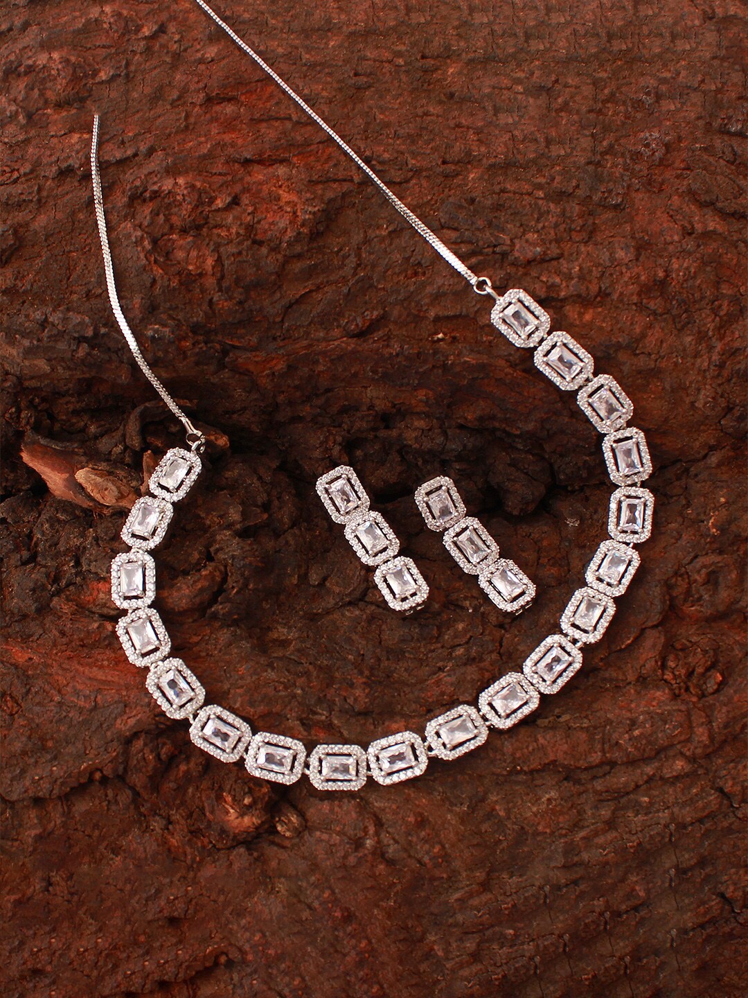 

Mirana Rhodium Plated Cubic Zirconia Studded Jewellery Set, Silver