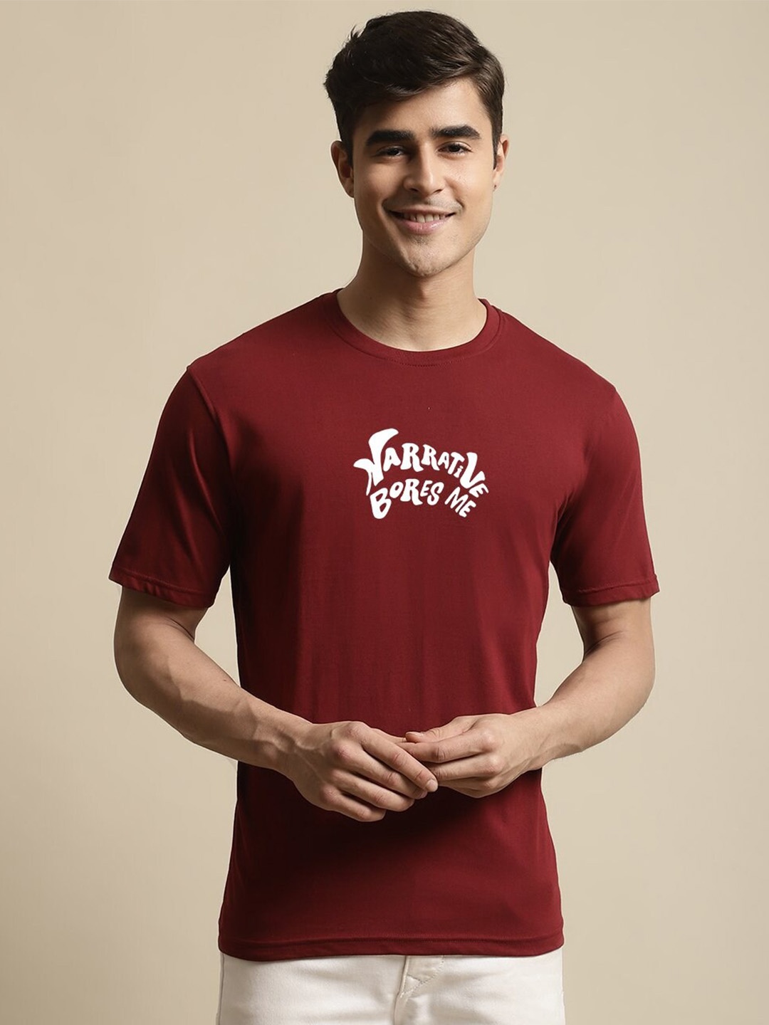 

Miaz Lifestyle Typography Printed Pure Cotton T-Shirt, Maroon