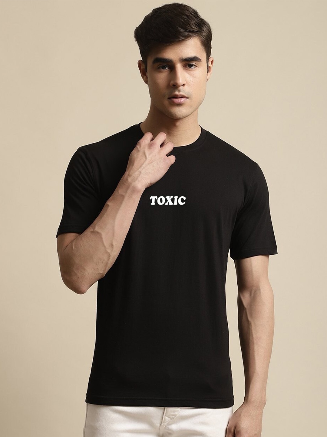 Miaz Lifestyle Typography Printed Pure Cotton T-Shirt, Black