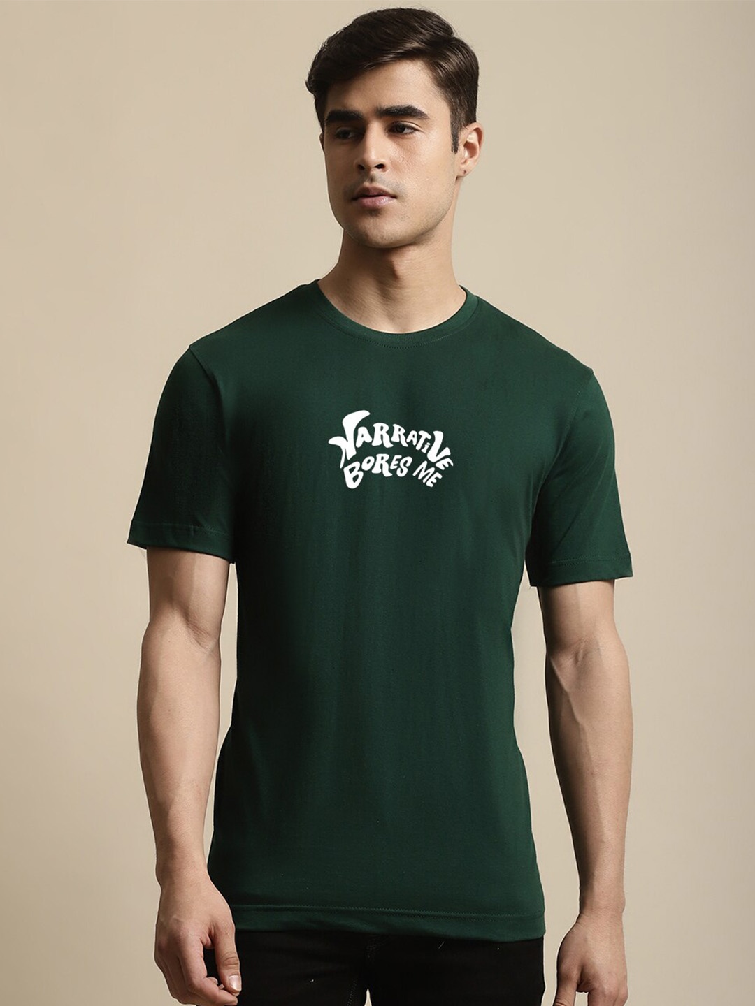 

Miaz Lifestyle Typography Printed Pure Cotton T-Shirt, Green