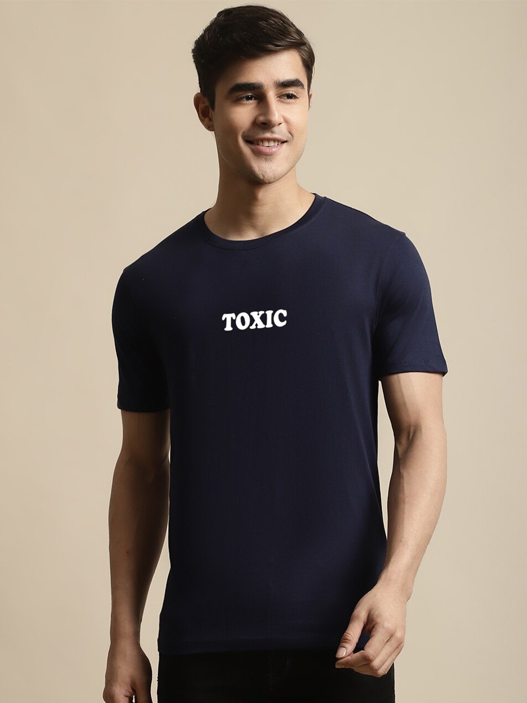 

Miaz Lifestyle Typography Printed Pure Cotton T-Shirt, Navy blue
