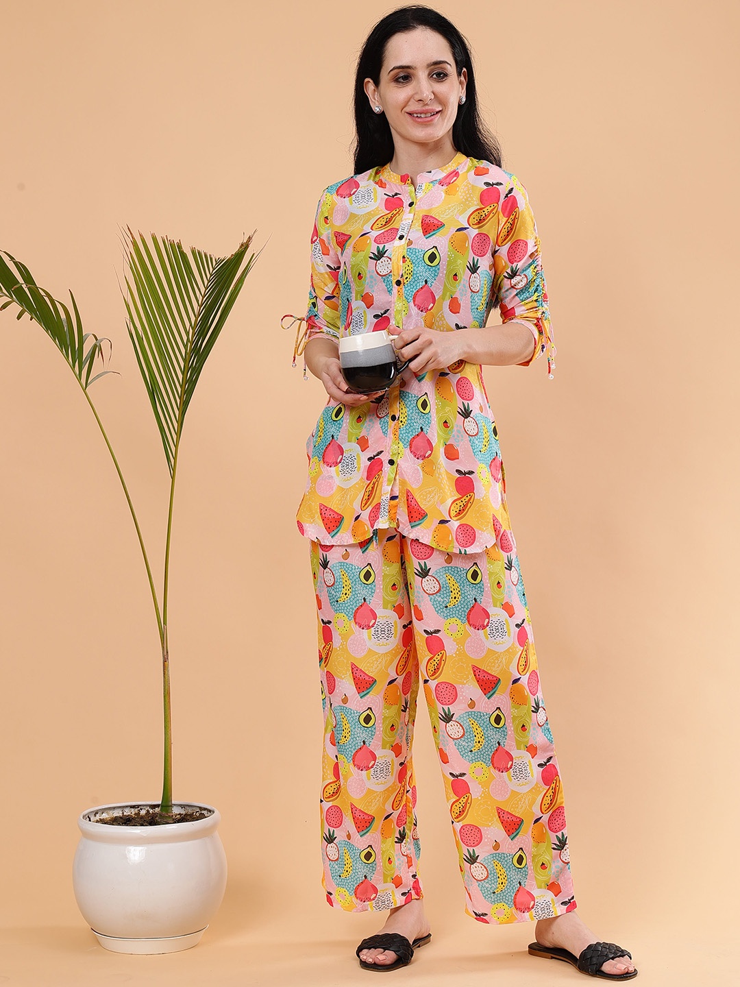 

Shararat Printed Shirt With Trouser Co-Ords, Pink