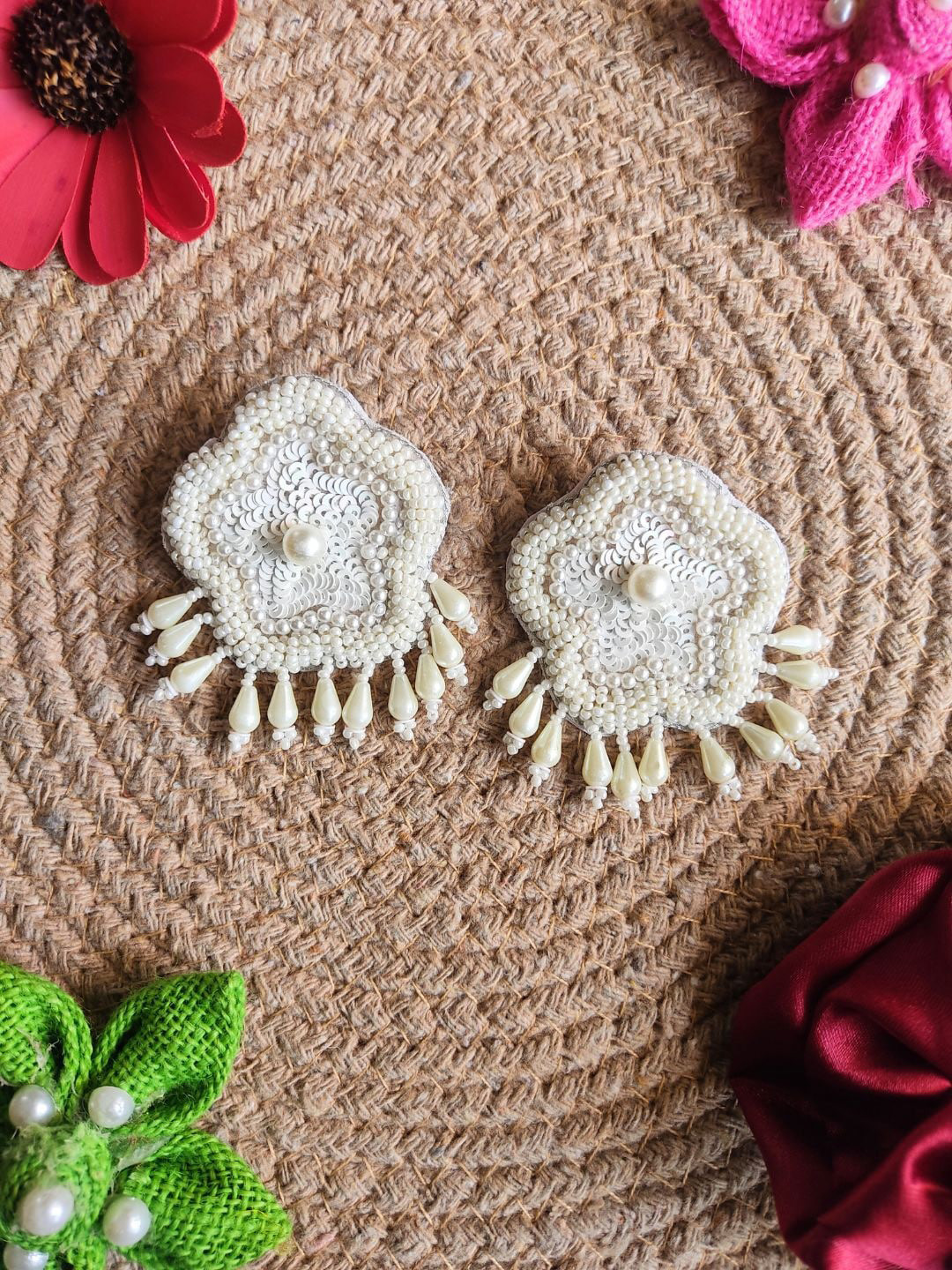 

Sangria Beaded Bohemian Floral Studs Earrings, Silver
