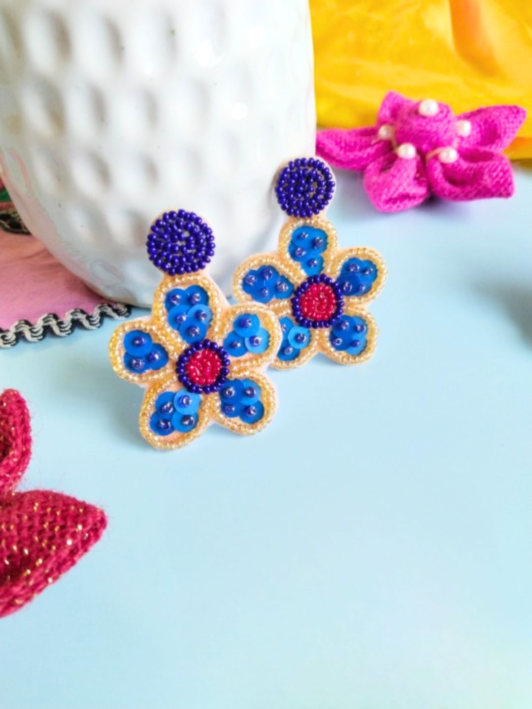 

Sangria Beaded Bohemian Floral Studs Earrings, Gold