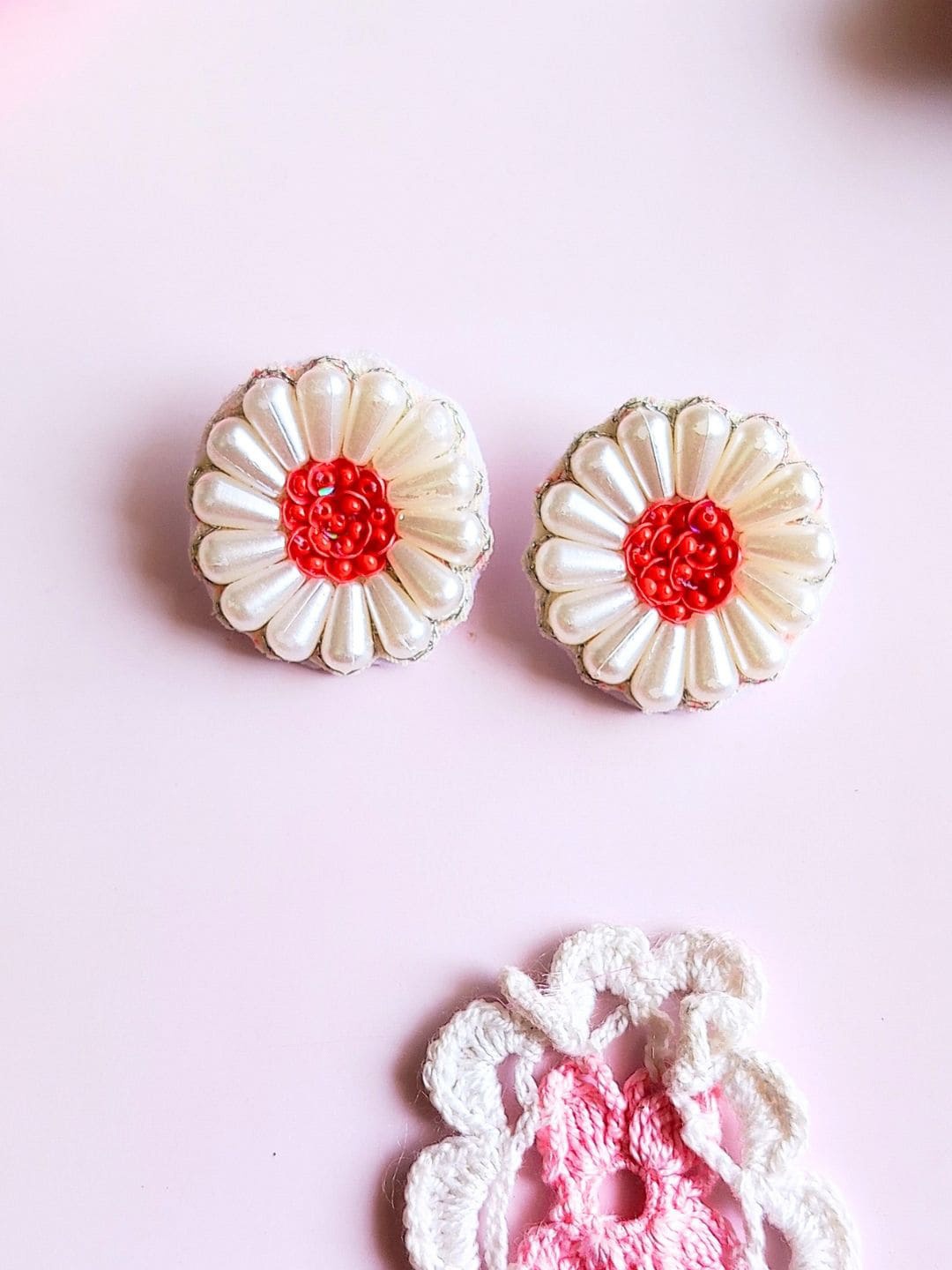 

Sangria Beaded Bohemian Floral Stud Earrings, Red
