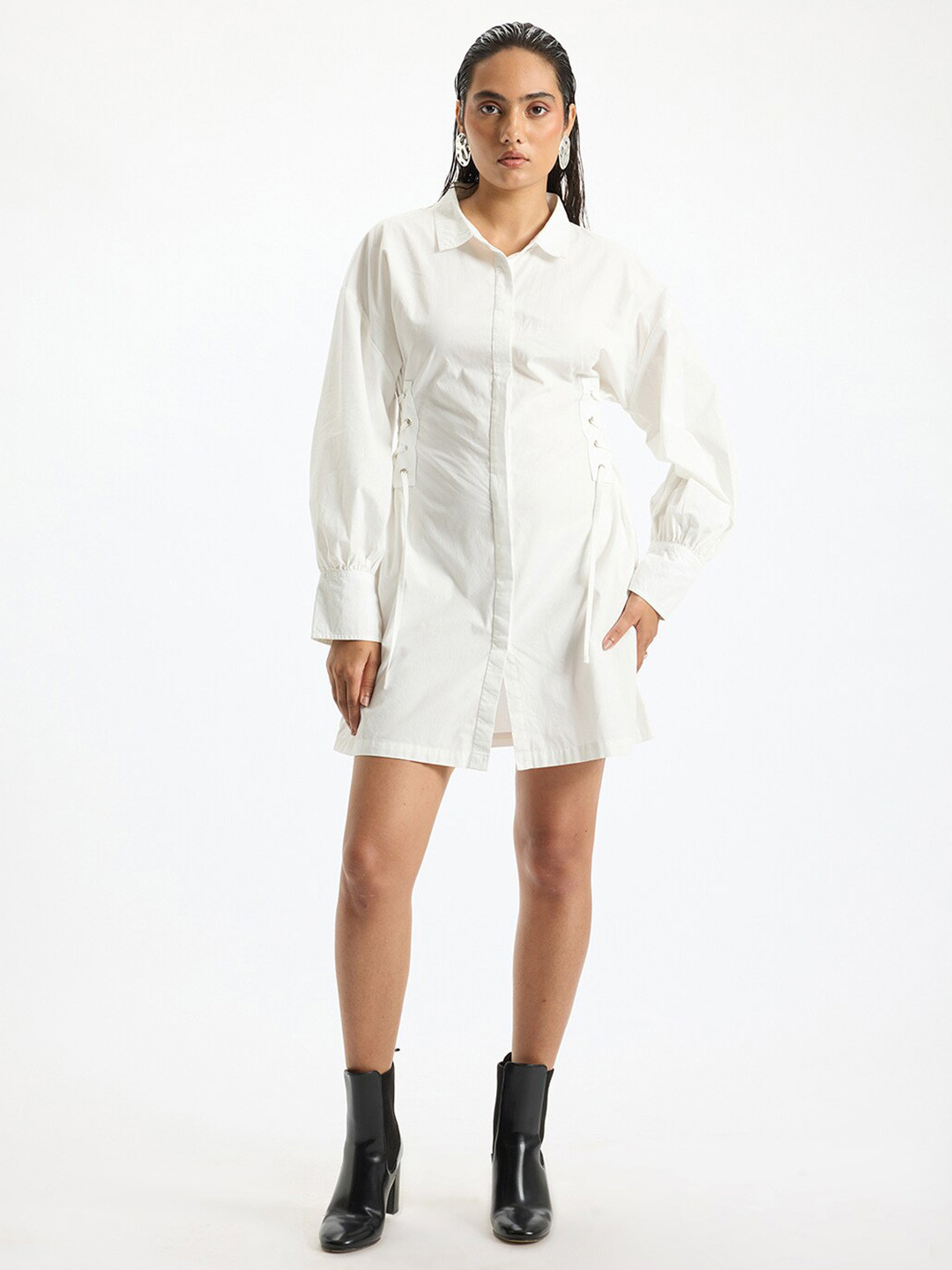 

Virgio Cuffed Sleeves Shirt Dress, White
