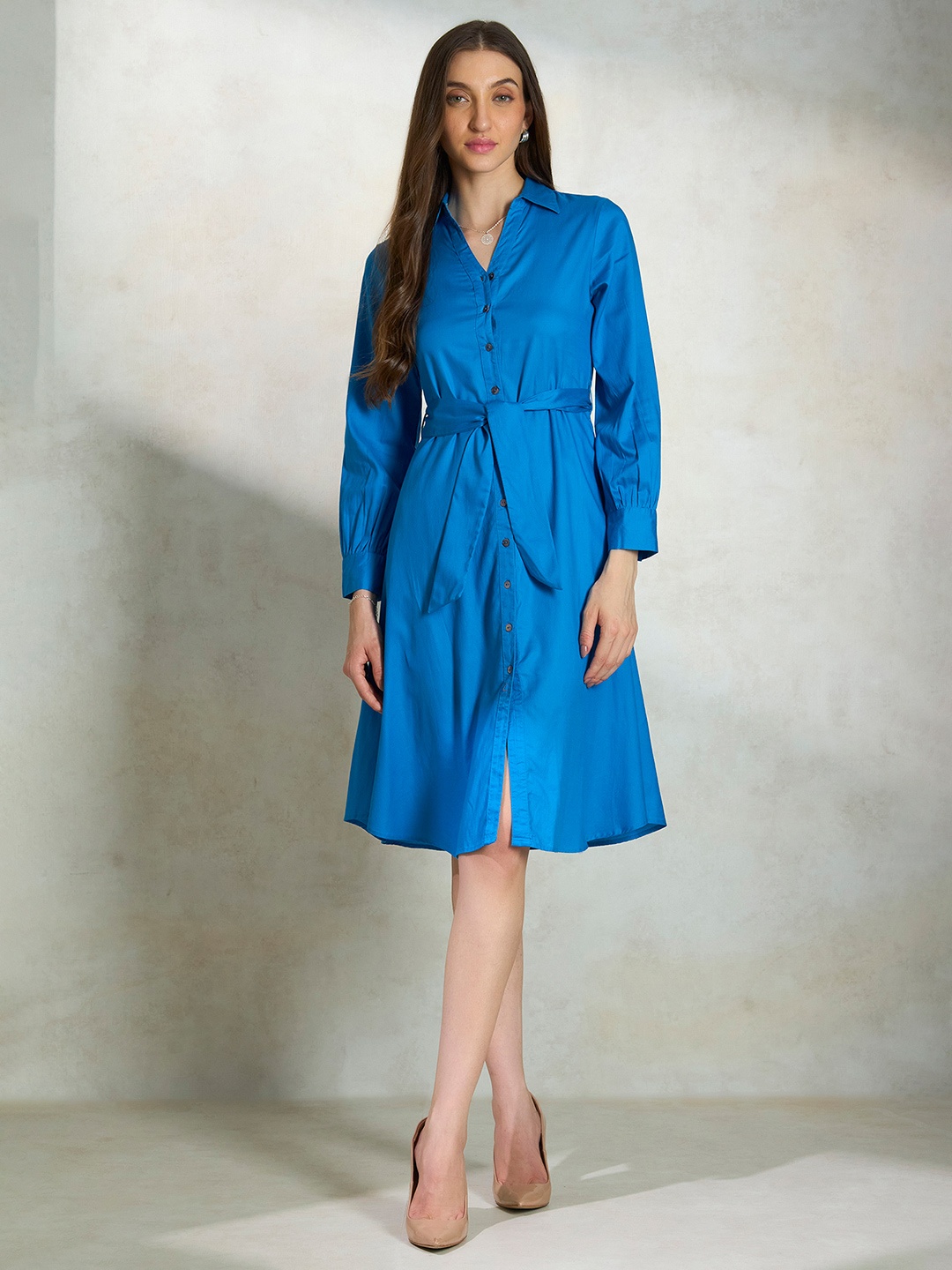 

Virgio Cuffed Sleeves Shirt Dress, Blue