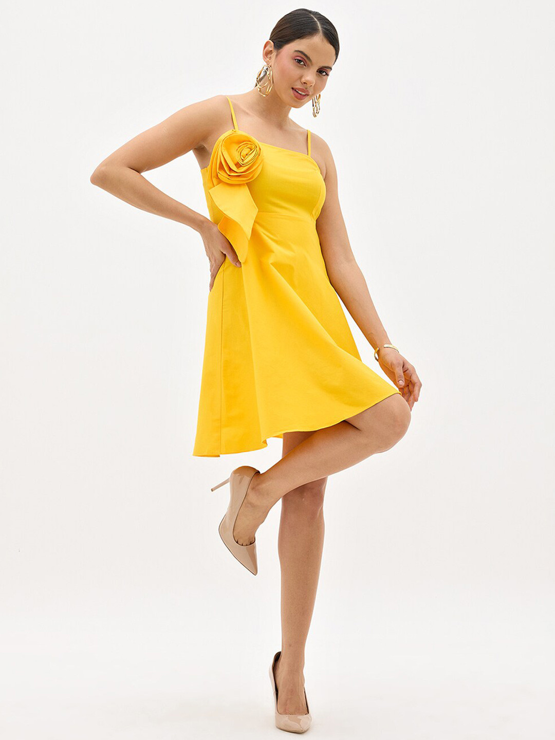 

Virgio Shoulder Strap Cotton Fit & Flare Dress, Yellow