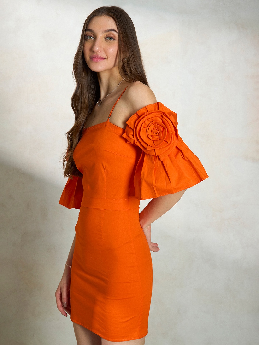 

Virgio Strapless Bodycon Dress With Corsage Sleeves, Orange