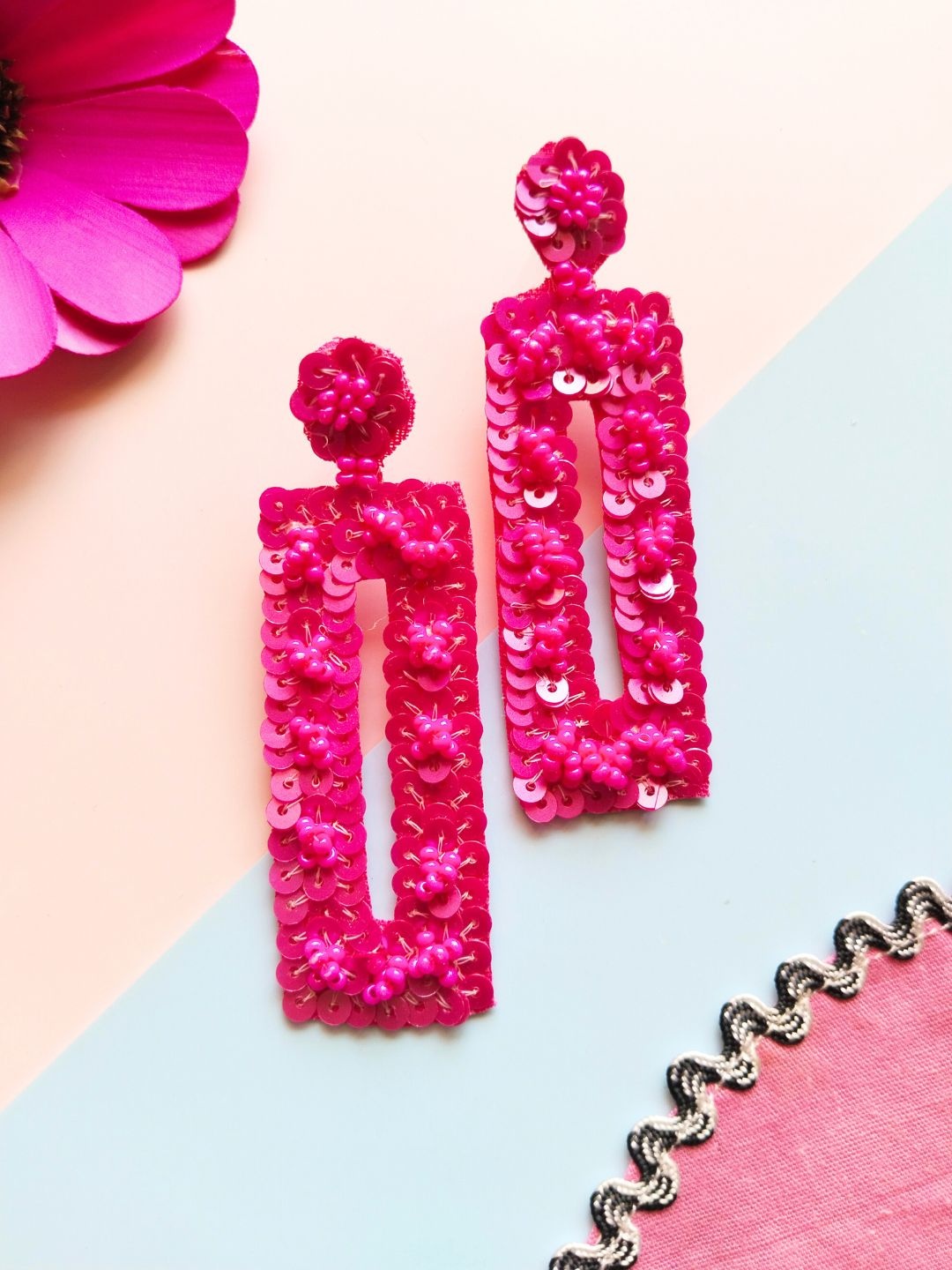 

Sangria Beaded Bohemian Drop Earrings, Pink