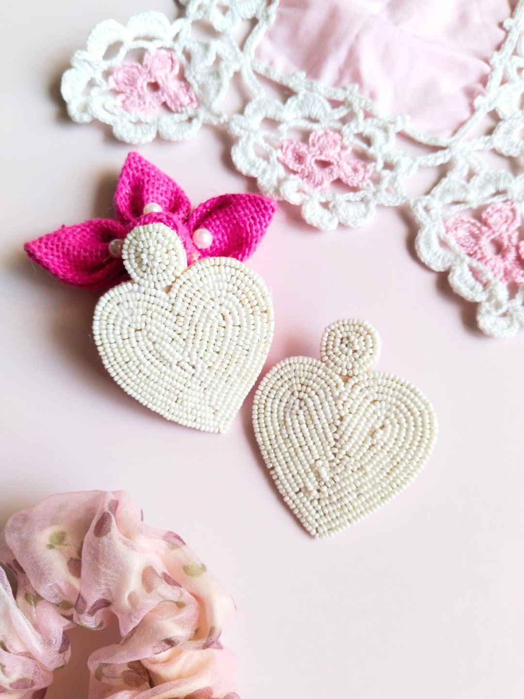 

Sangria Pearl Beaded Heart Shaped Drop Earrings, White