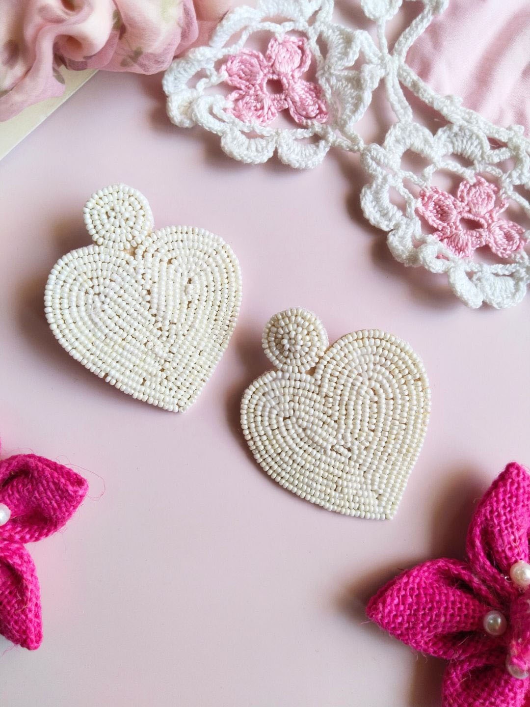 

Anouk White Pearl Beaded Heart Shaped Drop Earrings