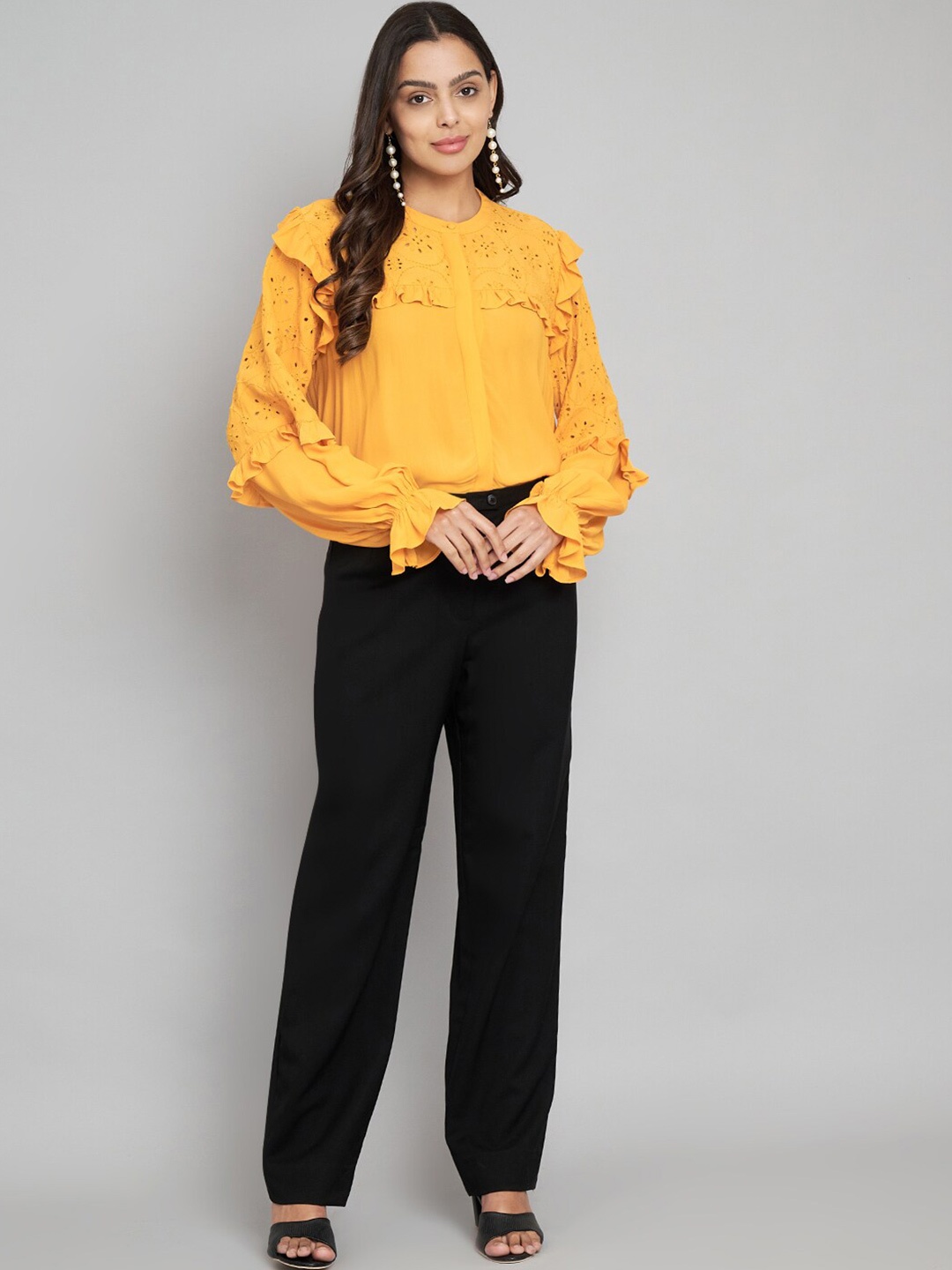 

Amagyaa Ruffles Schiffli Blouson Top, Yellow