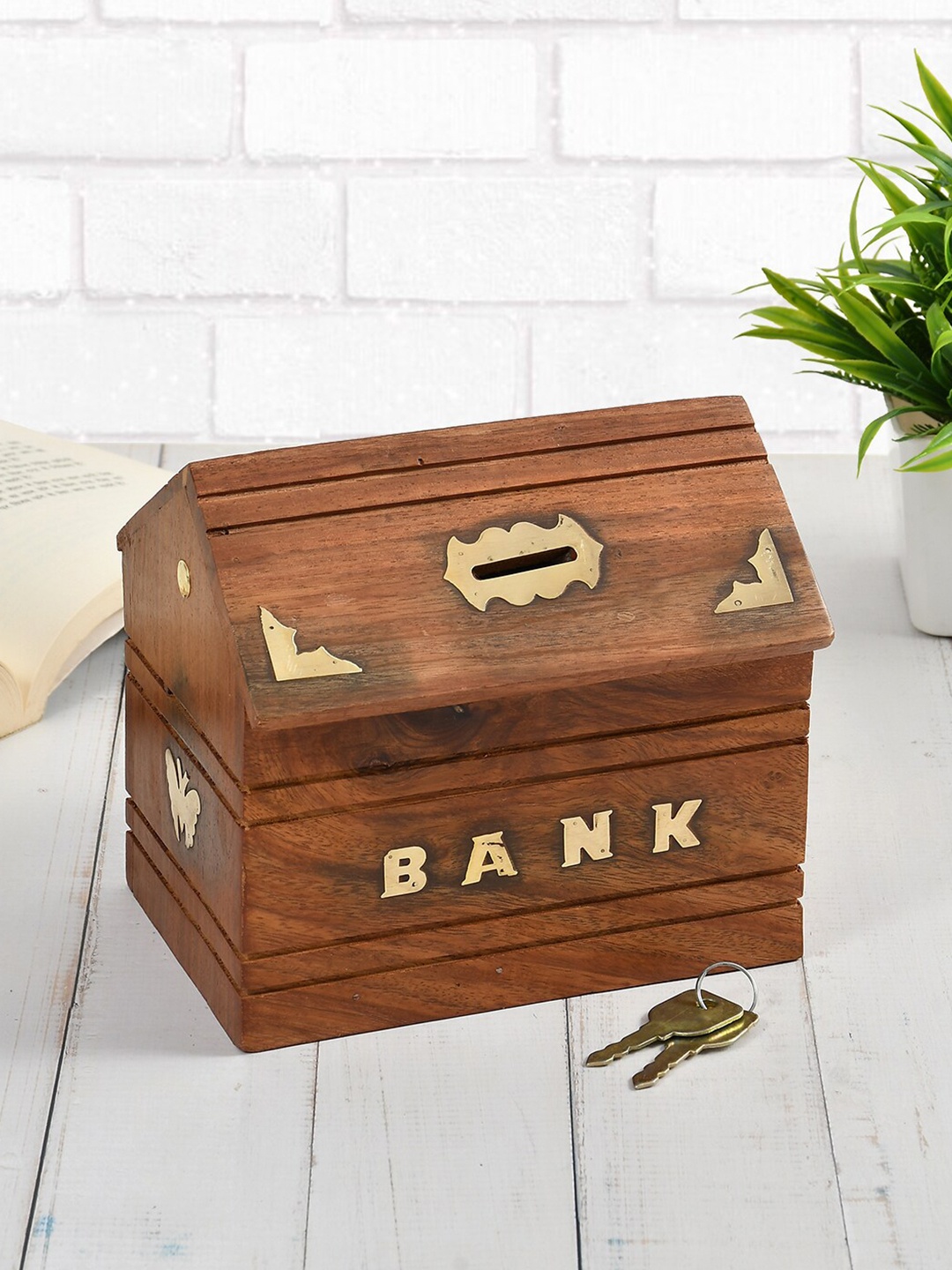 

CLIO'S HERITAGE STORE Wooden Money Bank for Kids, Brown