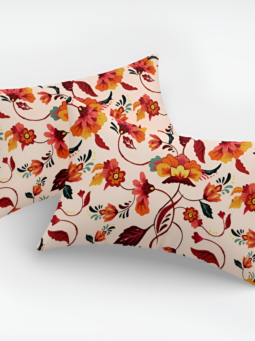 

Astitva Beige & Red 2Pieces Floral Rectangle Cushion Covers