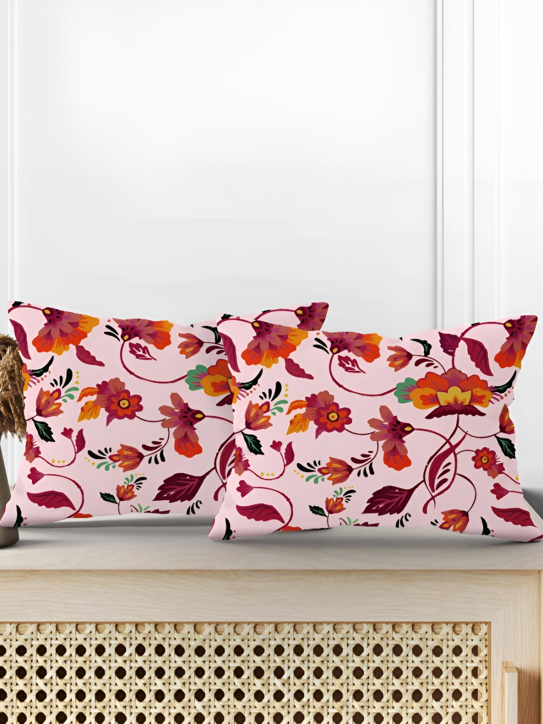 

Astitva Pink & Red 2 Pcs Floral Rectangle Cushion Covers