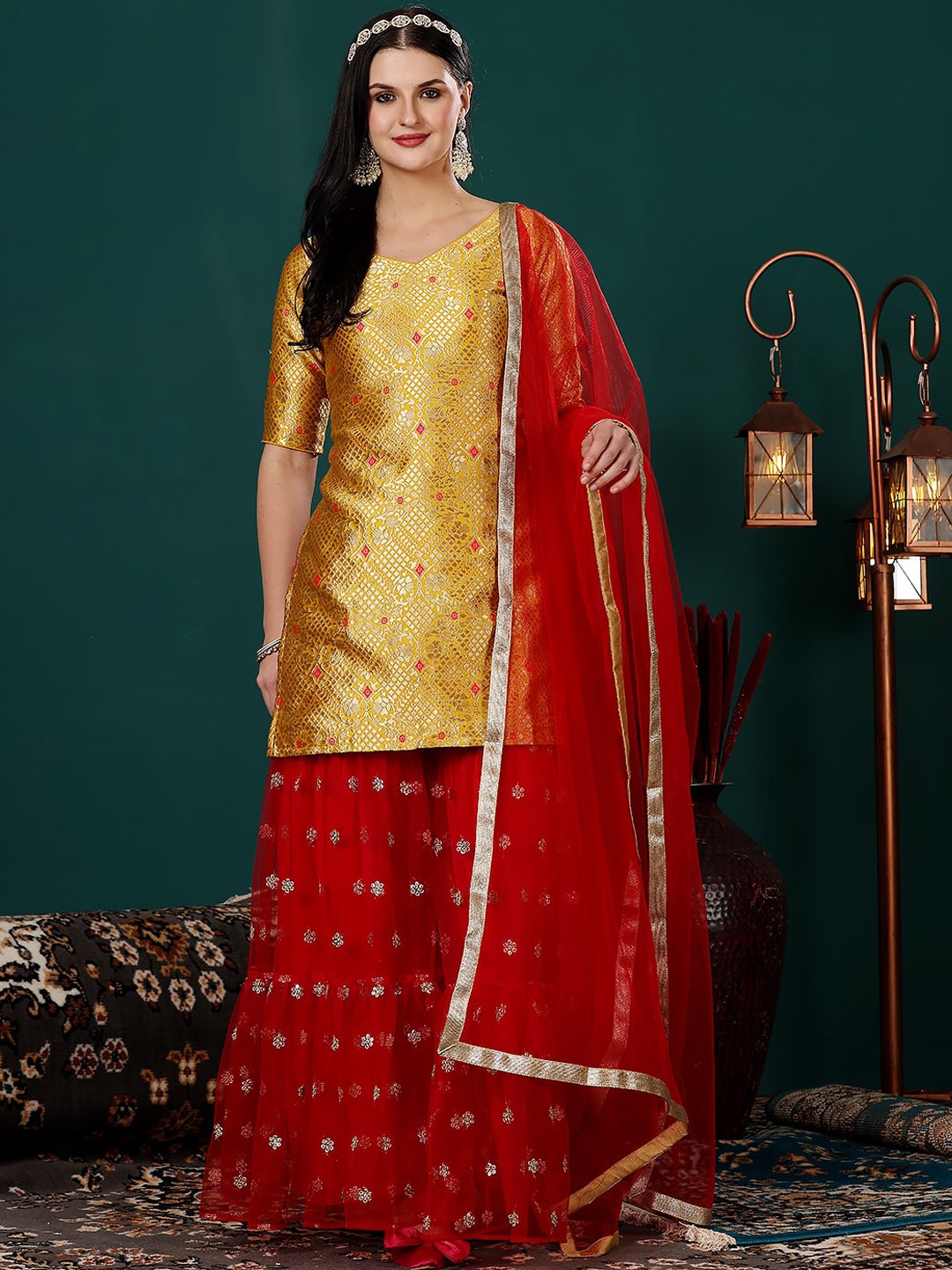 

Ethnovog Ethnic Motifs Regular Kurti with Sharara & With Dupatta, Yellow
