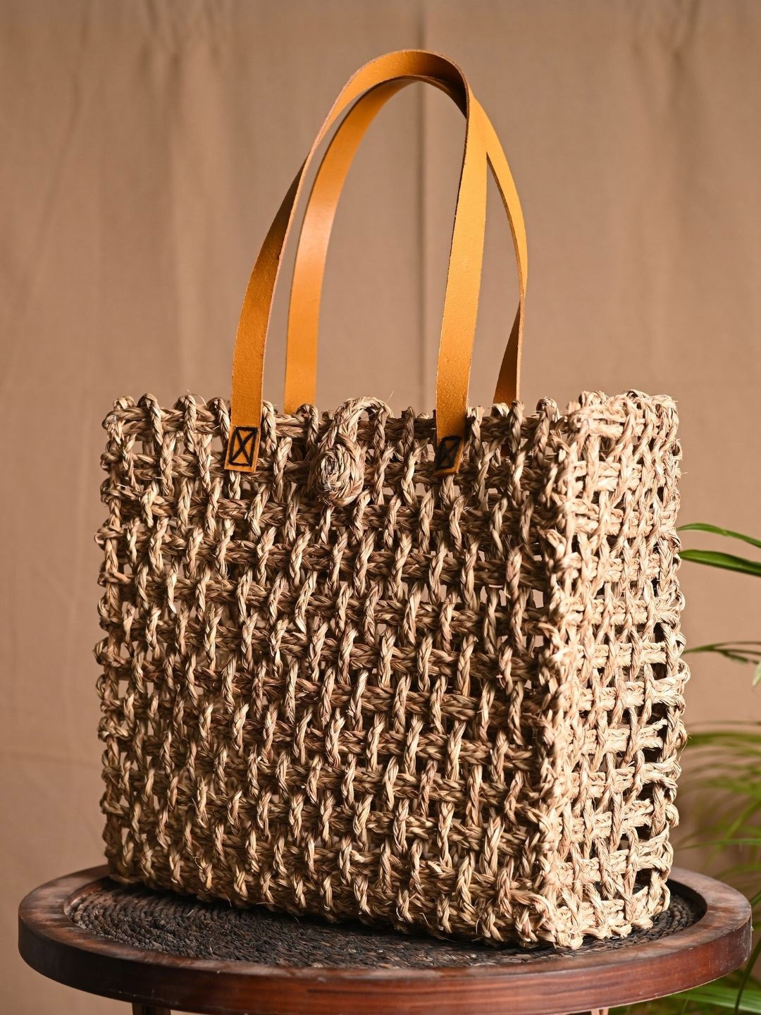 

KADAM HAAT Self Designed Sabai Grass Shopper Mesh Bag, Beige