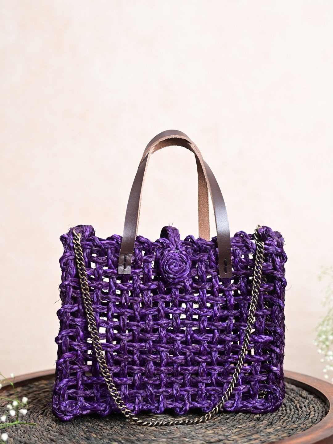 

KADAM HAAT Self Design Structured Handheld Bag, Lavender