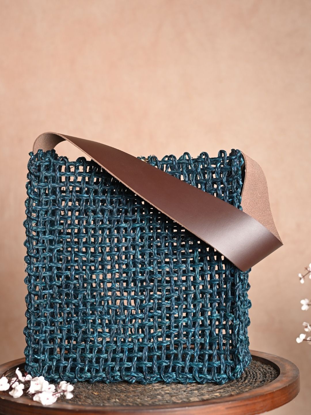 

KADAM HAAT Self Designed Sabai Grass Shopper Mesh Bag, Teal