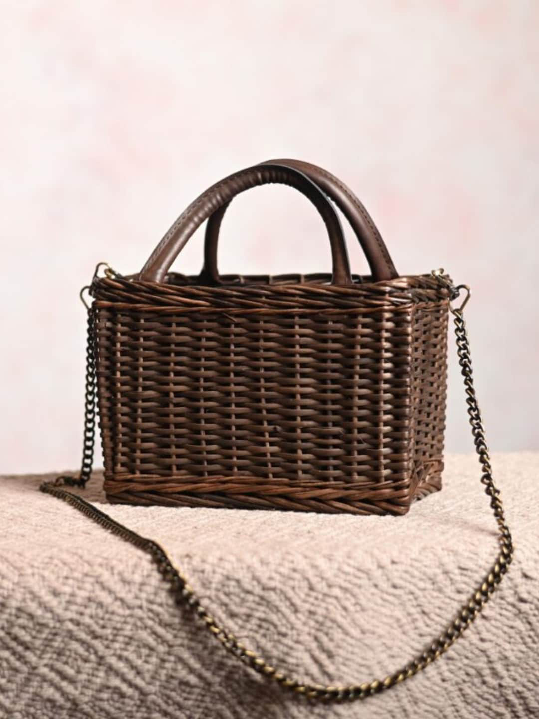 

KADAM HAAT Self Designed Wicker Structured City Bag, Brown
