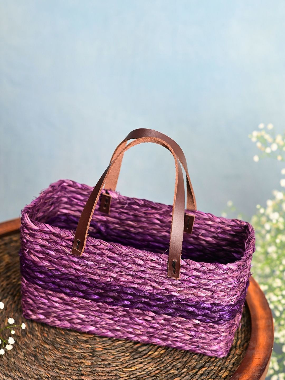 

KADAM HAAT Self Designed Sabai Grass Shopper Mini Tote Bag, Lavender