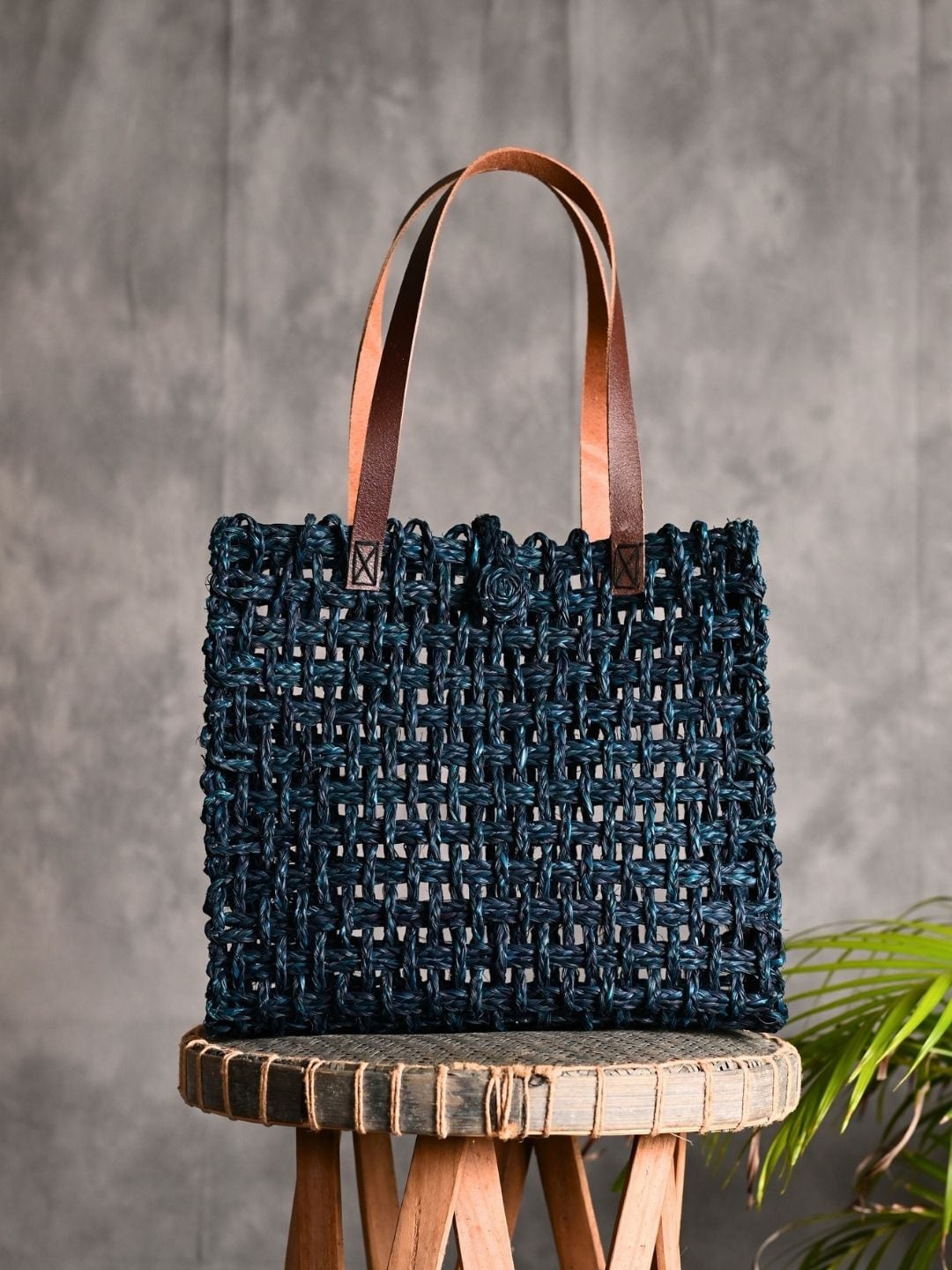 

KADAM HAAT Self Designed Sabai Grass Shopper Mesh Bag, Teal