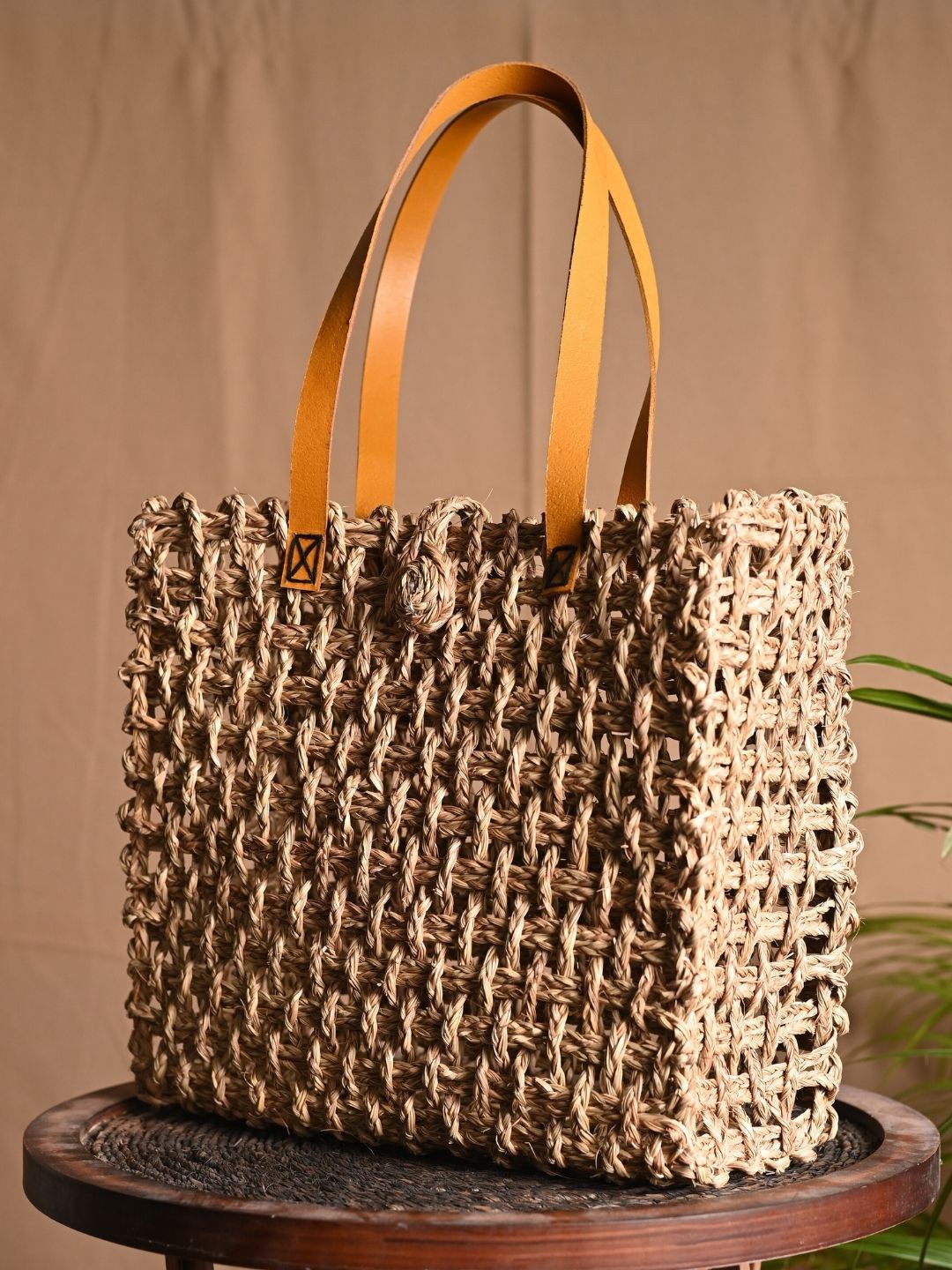 KADAM HAAT Oversized Shopper Handheld Bag, Yellow
