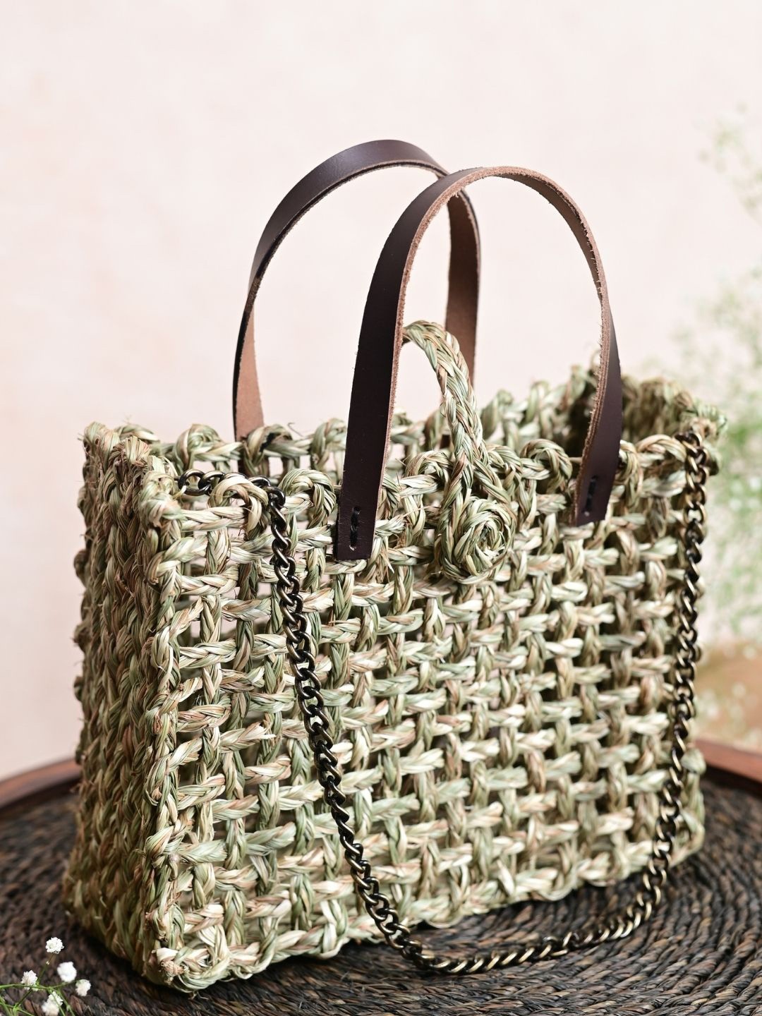 

KADAM HAAT Textured Structured Handheld Bag, Beige