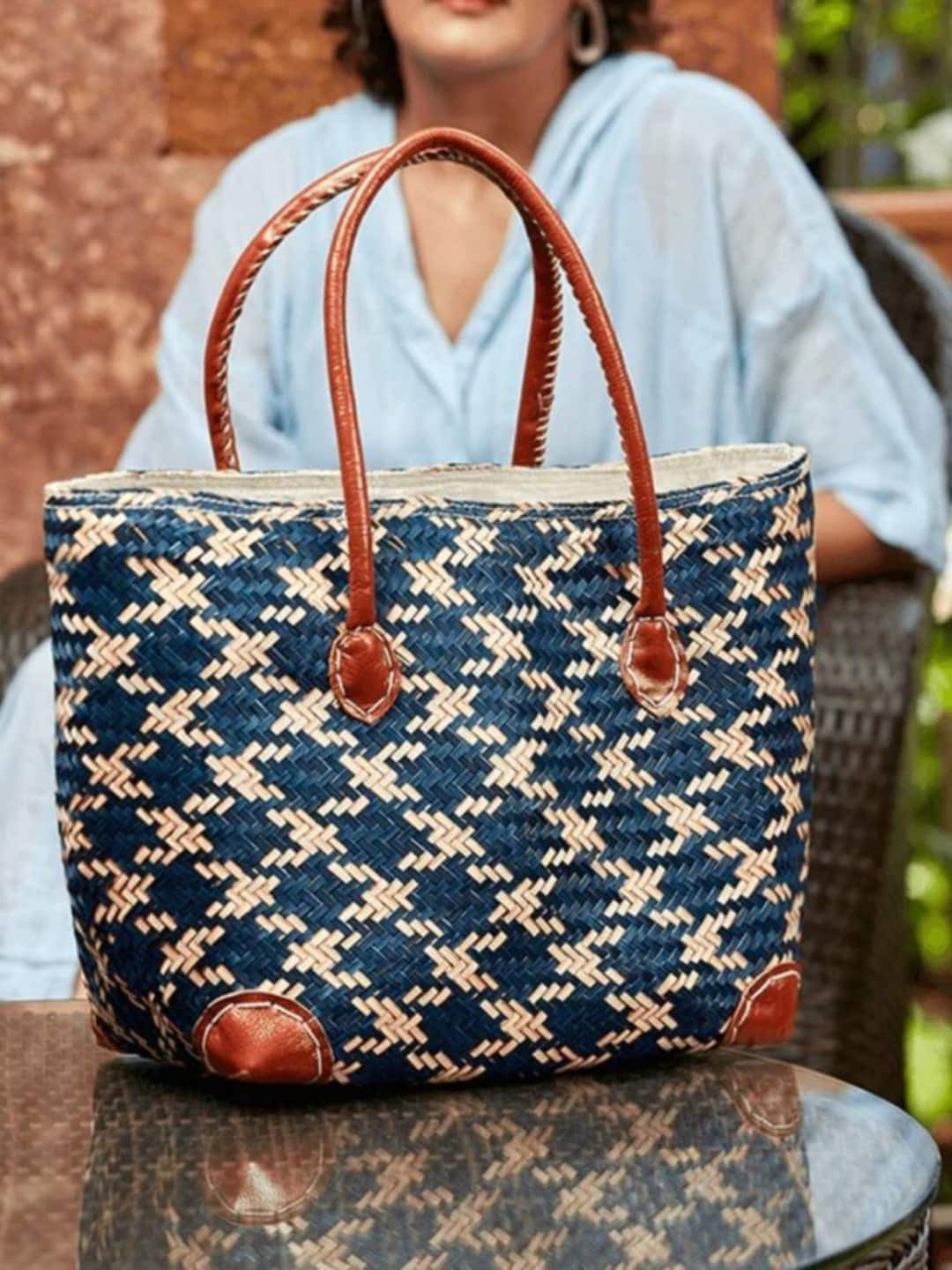 

KADAM HAAT Textured Handmade Antifungal Shopper Tote Bag, Blue