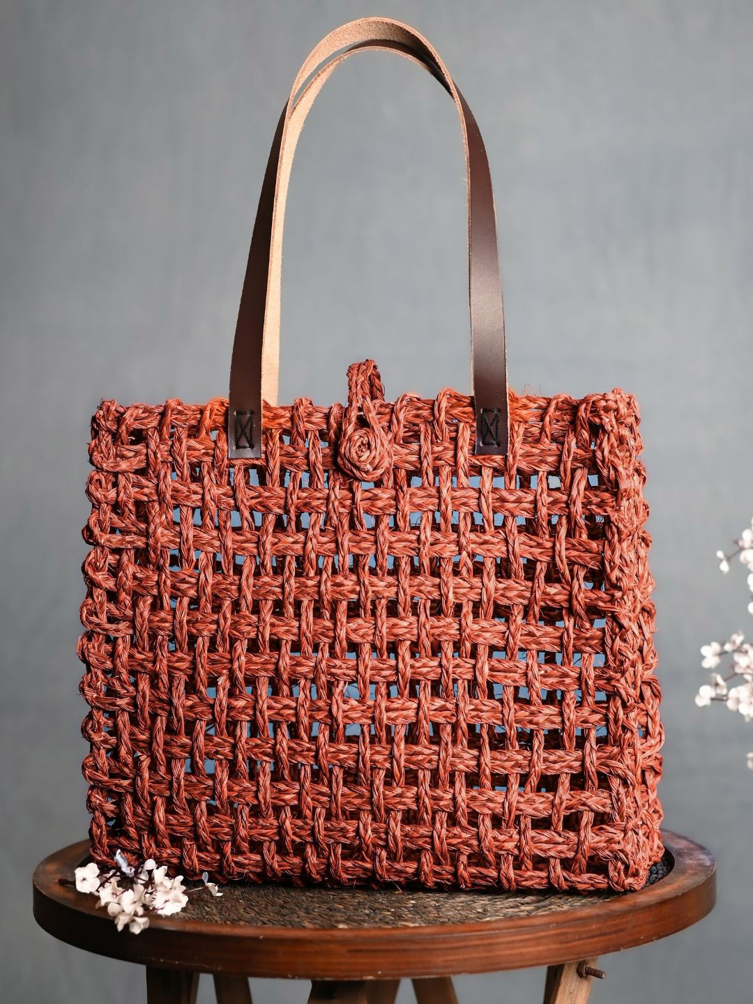 

KADAM HAAT Self Designed Sabai Grass Shopper Mesh Bag, Orange