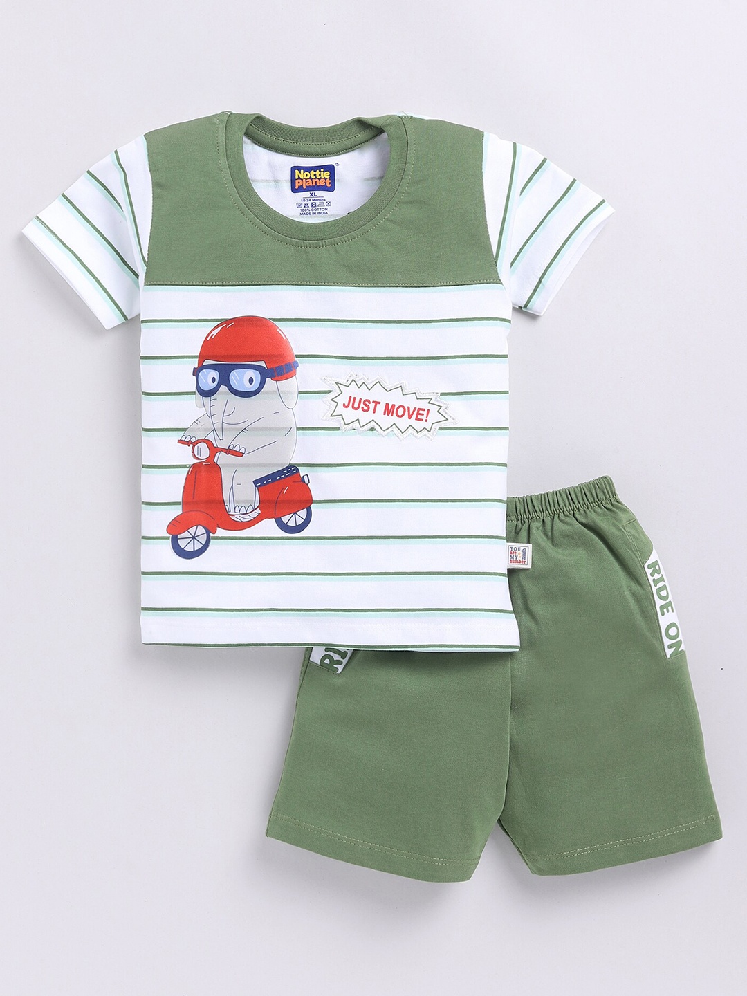 

Nottie Planet Infant Boys Conversational Printed Pure Cotton Tshirt With Shorts, Green