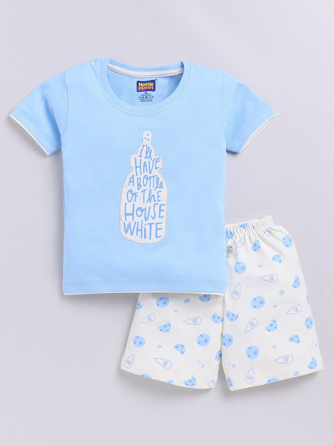 

Nottie Planet Boys Printed Pure Cotton T-shirt with Shorts, Blue