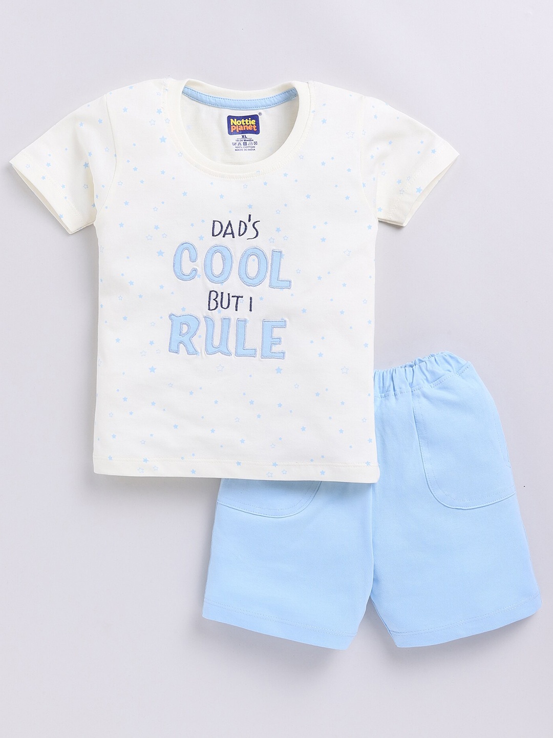 

Nottie Planet Infant Boys Typography Printed Pure Cotton Tshirt With Shorts, Blue