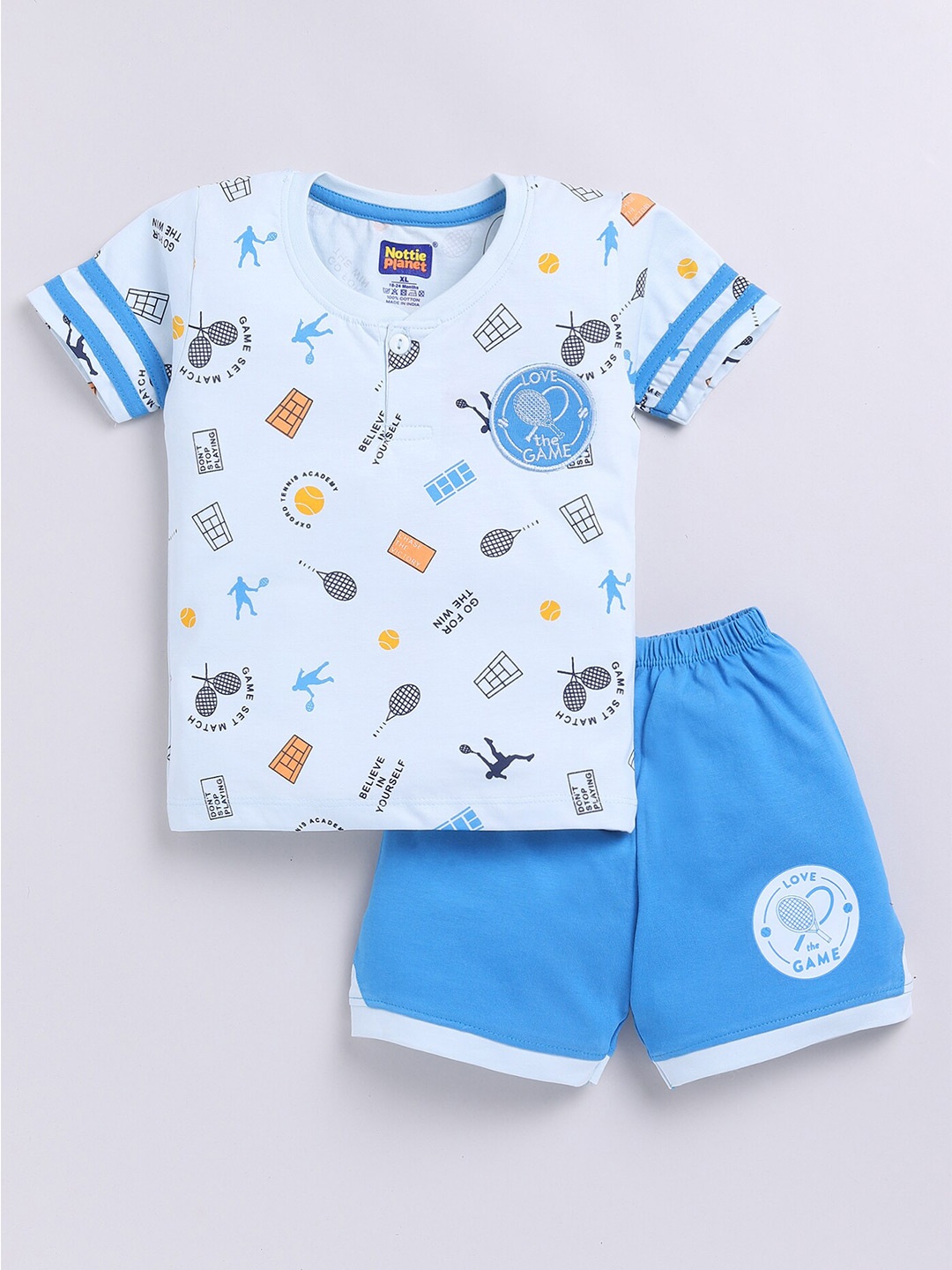 

Nottie Planet Boys Printed Pure Cotton T-shirt with Shorts, Blue