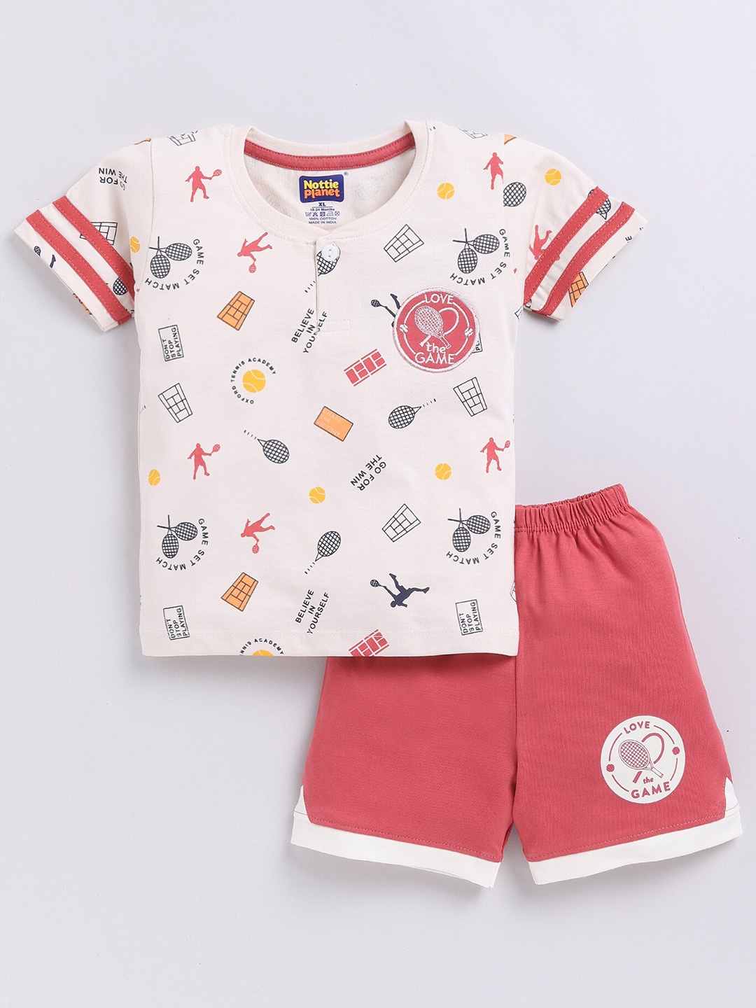 

Nottie Planet Boys Printed Pure Cotton T-shirt With Shorts, Coral