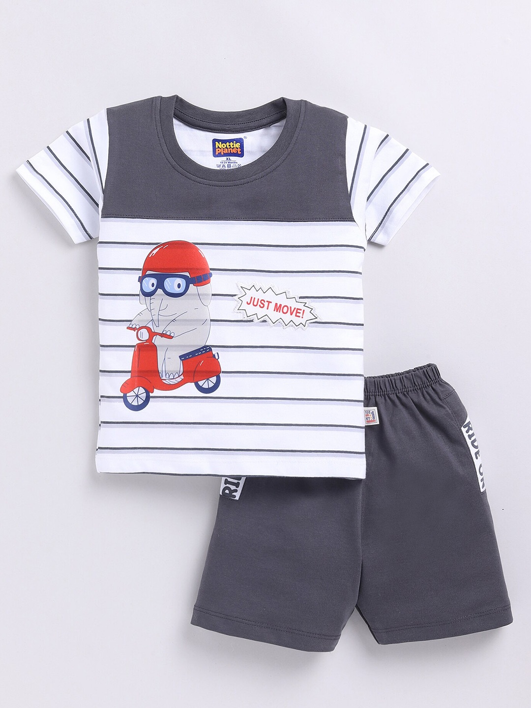 

Nottie Planet Boys Printed Pure Cotton T-shirt With Shorts, Grey