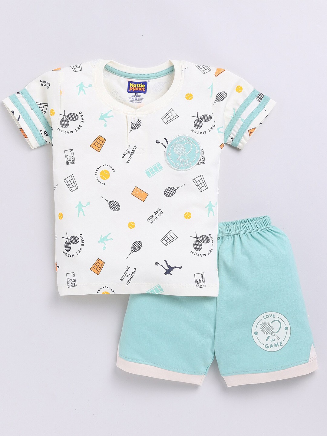 

Nottie Planet Infant Boys Conversational Printed Pure Cotton Tshirt With Shorts, Green