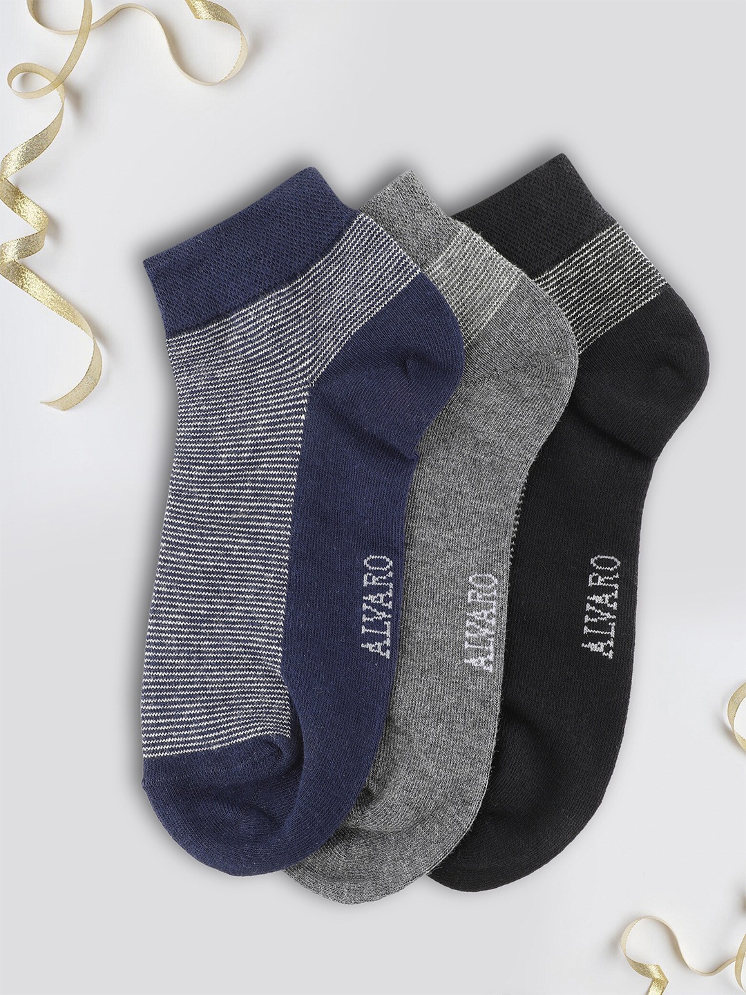 

Alvaro Castagnino Men Pack Of 3 Patterned Cotton Lycra Ankle-Length Socks, Black