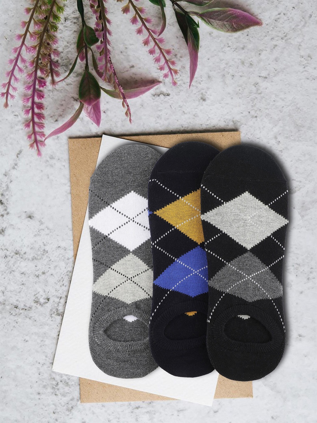 

Alvaro Castagnino Men Pack Of 3 Checked Shoe Liners, Black